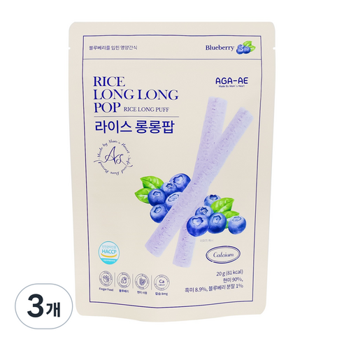 라이스롱롱팝 유기농 쌀과자, 떡뻥,, 3개, 20g, 블루베리