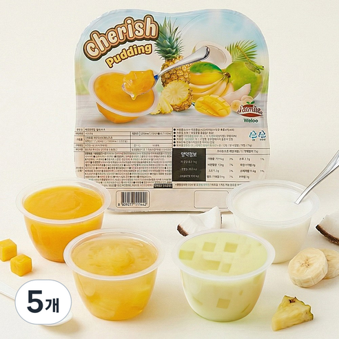체리쉬 믹스 푸딩 젤리 과일맛 ( 망고, 바나나, 파인애플, 코코넛 ) 4종, 5개, 320g