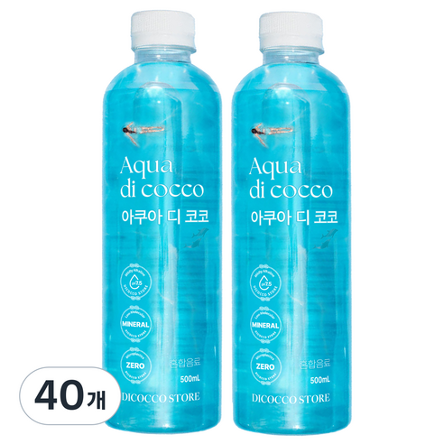 아쿠아디코코 pH 7.5 약 알칼리성 물 미네랄 워터 미세플라스틱 없는 깨끗하고 안전한 프리미엄 최고급 물 (FDA 할랄 인증, 칼슘 칼륨 규소 마그네슘 함유), 40개, 500ml