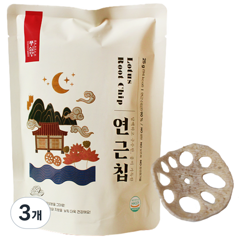 풍심당 국내산 연근칩, 저당간식, 인기과자, 회사 간식, 25g, 3개