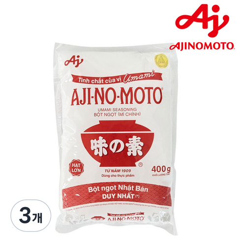 베트남 AJINOMOTO 아지노모토 미원 MSG 우마미 감칠맛 조미료, 400g, 3개