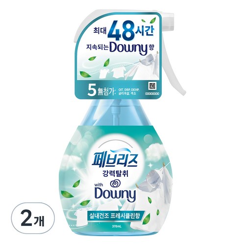 페브리즈 섬유탈취제 다우니 실내건조 본품, 370ml, 2개