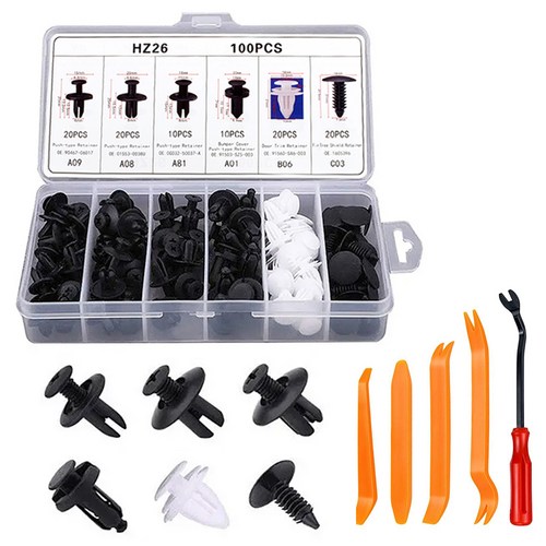 씨티알 차량용 패스너 클립 볼트 리벳 리무버 내외장재 탈거 세트, 혼합색상, 1세트