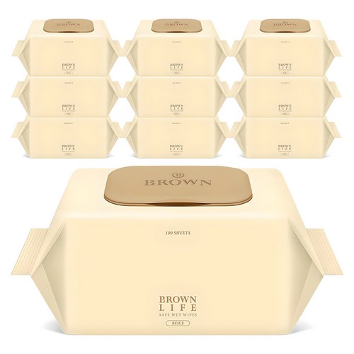 브라운 라이프 베이지 엠보싱 대용량 물티슈 캡형, 50g, 100개입, 10개