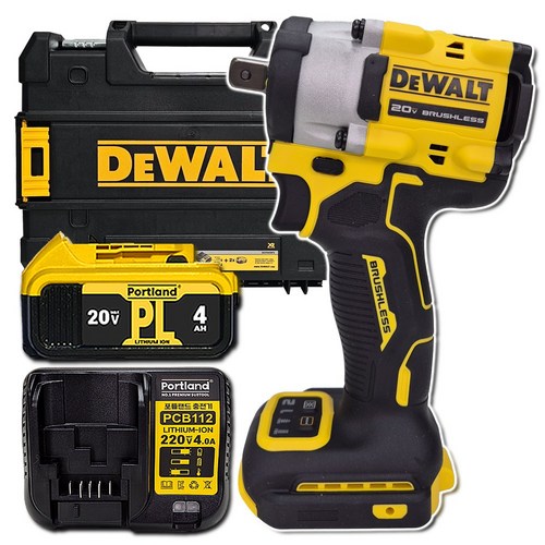 디월트 충전 임팩 렌치 브러쉬리스 DCF922 케이스 호환 4.0Ah 포틀랜드 배터리 세트, DCF922&PL4 배터리1개&PL충전기&케이스, 1세트