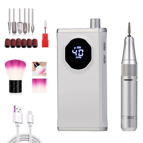 KUKEE [국내발송] 네일드릴기 전동 네일 머신 손톱 관리기 무소음 0-40000rpm 속도 조절 홈케어 젤네일드릴 전문 폴리셔, 1개, 아이보리