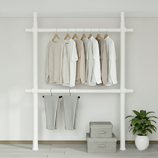 32파이 와이드 2단 행거 고정식 설치형 튼튼한 시스템 행거