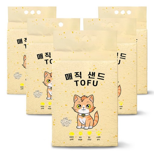 메디펫 응고형 매직 고양이 두부모래 가는입자, 10L, 5개, 무향