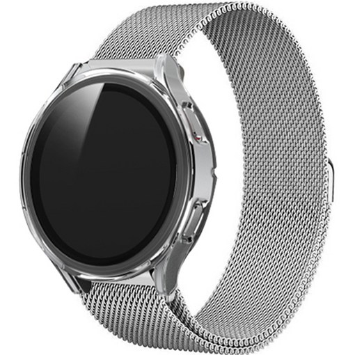 림스테일 갤럭시워치 메탈 스트랩  액정보호형 풀커버 케이스, 실버