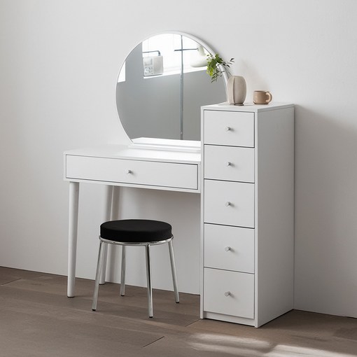파로마 까밀라 원형 거울 수납 화장대 + 딕슨 스툴 세트 방문설치