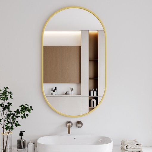 뷰티피크 타원형 벽거울 화장대거울 욕실거울 강화안전유리, 골드51cm