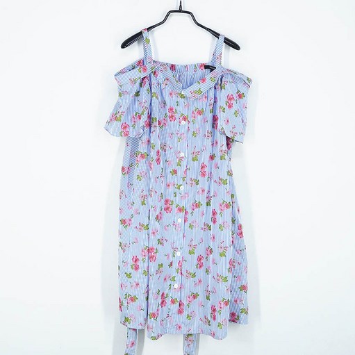 빈티지다온 티렌 여성 뒷밴딩 허리끈 오프숄더 원피스 블루66