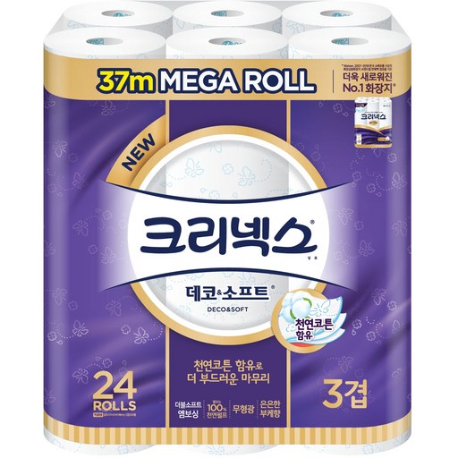 크리넥스 3겹 데코 & 소프트 화장지 37m  24개입  1개