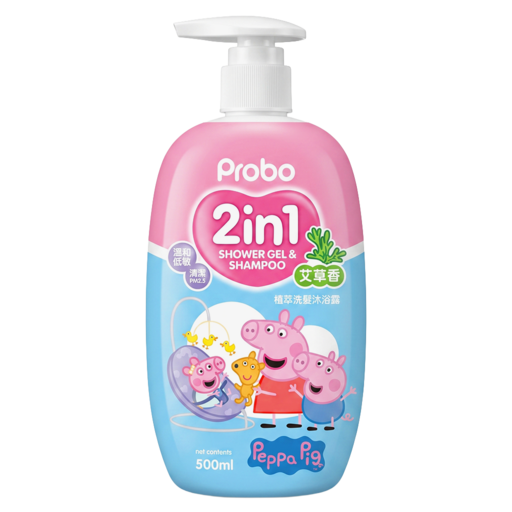 Probo 博寶兒 植萃洗髮沐浴露 佩佩豬 艾草香氛, 500ml, 1瓶
