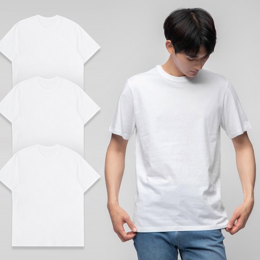 BASE ALPHA ESSENTIALS 男女適穿30支棉素色短袖T恤3件組, 白色, 3件