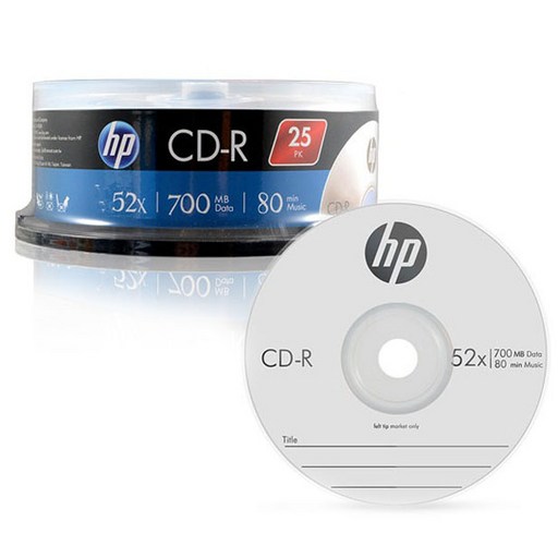 HP CD-R 52X 700MB 25p + 케익 트레이, 단일 상품