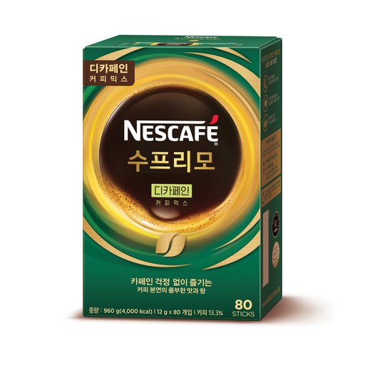 네스카페 수프리모 디카페인 커피믹스 12g, 1개입, 80개