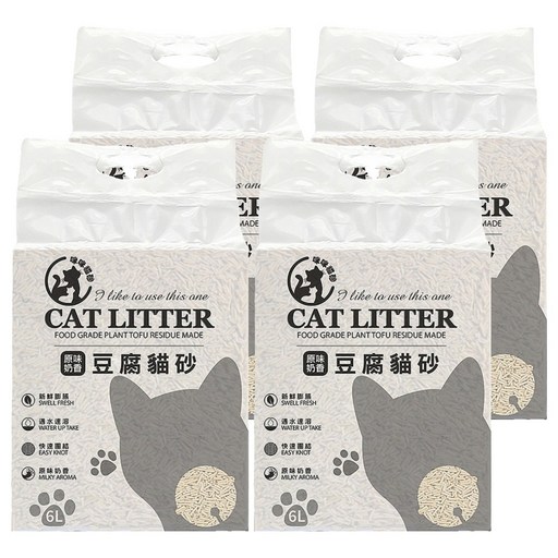 咪咪貓砂 CAT LITTER 豆腐貓砂/輕植系貓砂/除臭貓砂/植物貓砂, 原味奶香, 6L, 4包