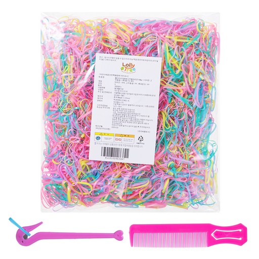 롤리트리 여아용 대용량 고무줄 머리끈 100g + 이지컷 고무줄 칼 + 휴대용 빗 세트