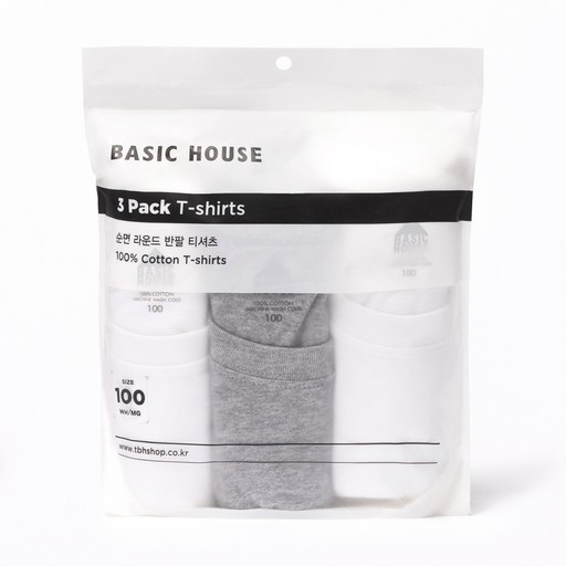 BASIC HOUSE 中性款純棉圓領短袖T恤組 HATS0101 3入, MG