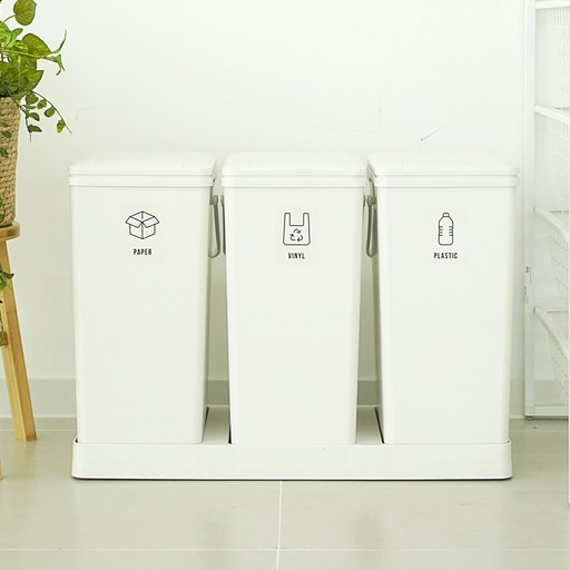 코멧 원터치 바닥연결형 3칸 분리수거함 20L (스티커 포함)