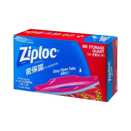 Ziploc 密保諾 密實袋, 中(17.7 x 18.8cm), 100個, 1盒