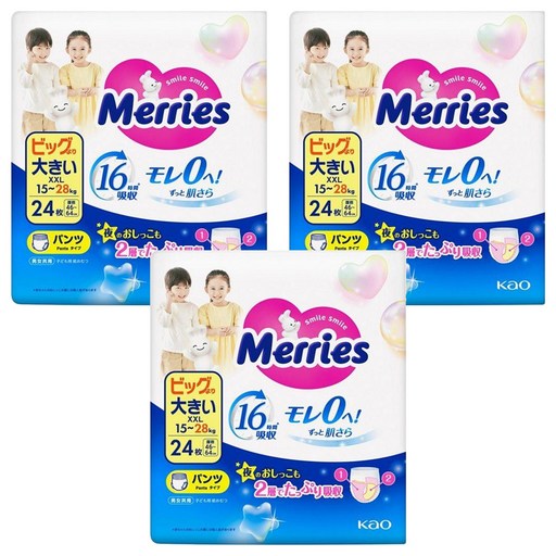 Merries 妙而舒 日本境內版 金緻柔點透氣褲型尿布 15~28kg, XXL, 72片