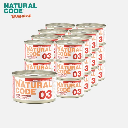 내추럴코드 03 이탈리아 고양이 캔 습식사료 닭고기와연어, 24개, 85g, 03 닭고기와연어