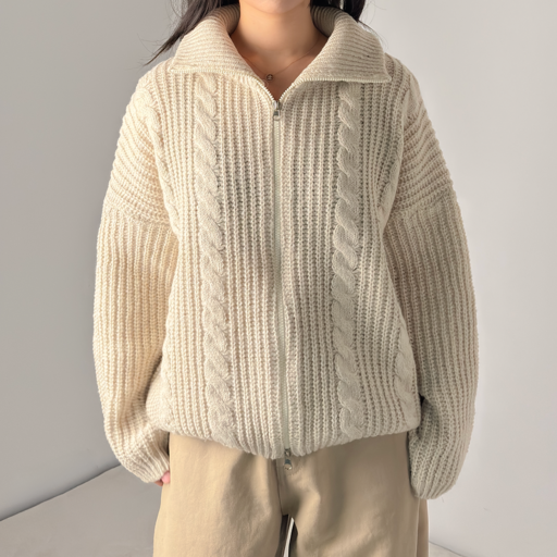 모던스튜디오 여성 포근한 꽈배기 투웨이 집업 가디건