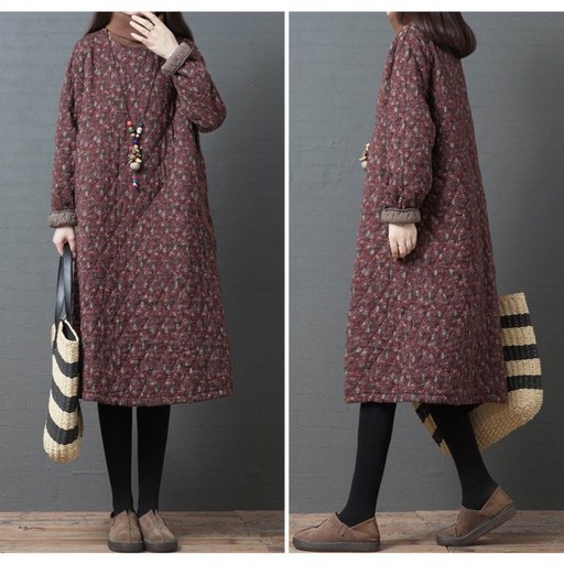 COSYEVNO 여성 원피스 패딩 겨울 터틀넥 스타일리쉬한 루즈핏 프린트 캐주얼 우아함 4050대 엄마 롱스커트 CXJmf08