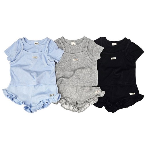 유니키즈 레이어드라벨세트 상하복 유아동 상하세트 여아 반팔 티셔츠 반바지 체크 국산 아동복 하나비 등원복