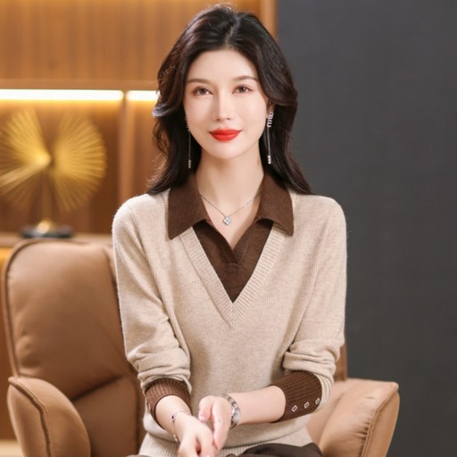 ZAJA 봄 가을 겨울 여성 긴팔 티셔츠 슬림핏 캐주얼 스웨터 V넥 티셔츠