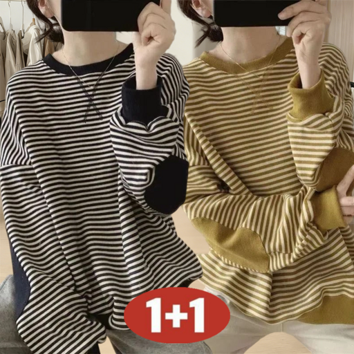 오스틱니 150kg까지 11 날씬해보이는 여성 라운드 스트라이프 클래식 배색 맨투맨 긴팔 티 가을 겨울 빅사이즈 멋지군 BF 루즈핏 간절기 이너 큰옷 캐주얼 여자 티셔츠