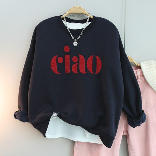 달콩 여성 빅사이즈 기모맨투맨 겨울티 CIAO뽀글오버핏맨투맨기모