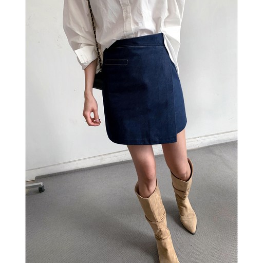 마켓제이MARKETJ 언발사선 스티치 데님스커트2col