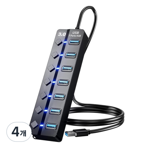 USB3.0 7in1 c타입허브 노트북 멀티 허브 다이나믹 개별 스위치, 4개, 블랙1.2M7구