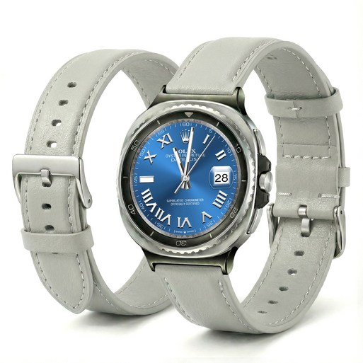 캘릭스 갤럭시워치 호환 클래식 가죽 레더 밴드 스트랩, 1개, 라이트그레이블랙커넥터