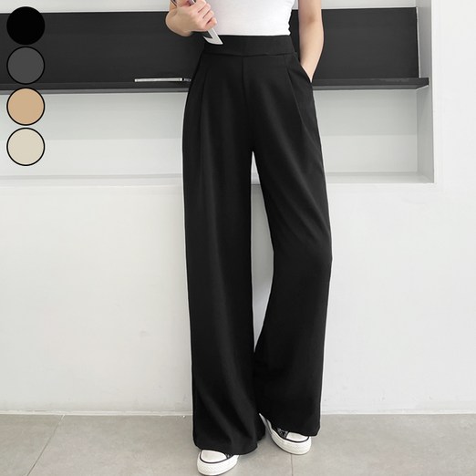 가비진 여성용 숏기본롱 기장선택 스판 좋은 핀턱 밴딩 일자 와이드 팬츠 키작녀 키큰녀 바지 빅사이즈까지