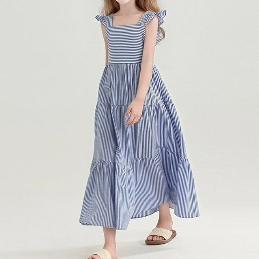 해피유통 여아 봄여름 스트라이프 사각네크라인 민소매 원피스 공주 A라인디자인14세 이상