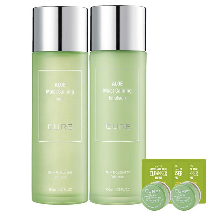 김정문알로에 모이스트 카밍 토너 에멀젼 130ml 2p 2x크림 3.5g 클렌져2ml 3p