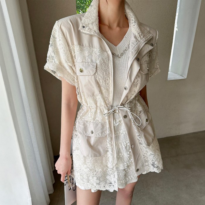 비비에모 여성용 로사 레이스 스트링 반팔 집업 자켓 10784