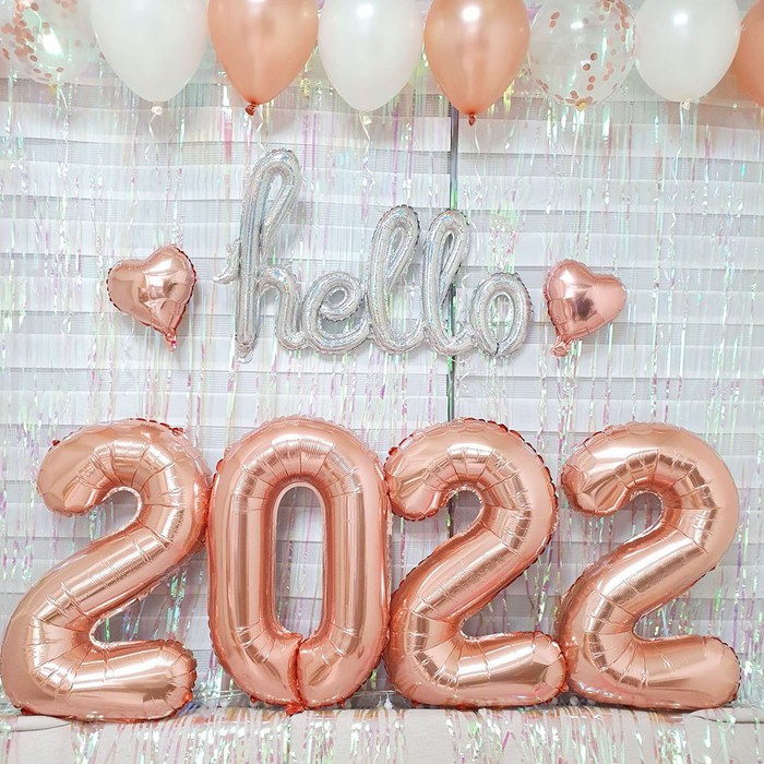 헬로우 2022 하트 풍선 신년 새해 연말 파티 꾸미기 장식 세트