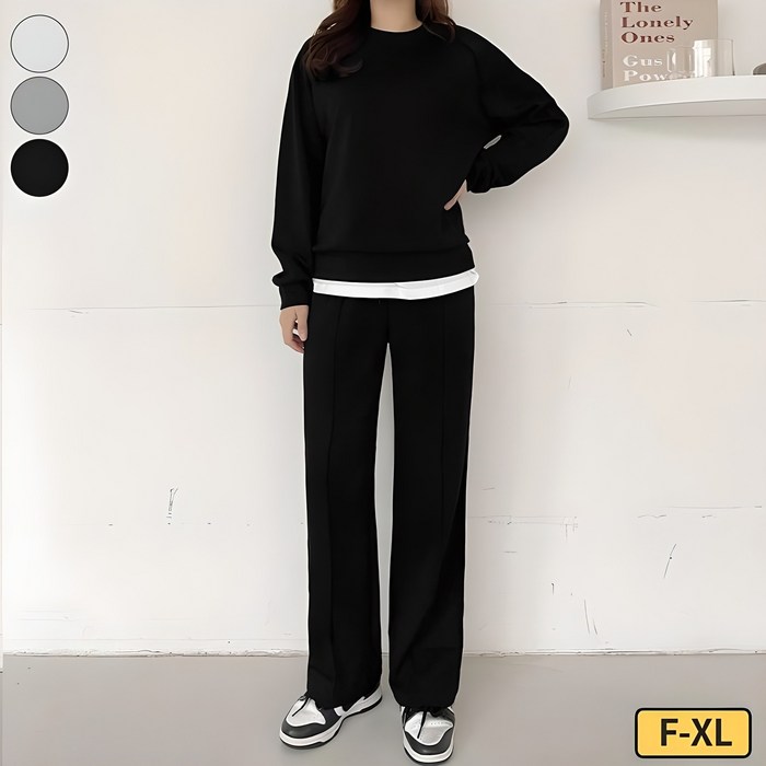 바비팩토리 여성용 롱숏 상하의 세트 맨투맨 일자바지 트레이닝 세트 긴바지 빅사이즈까지