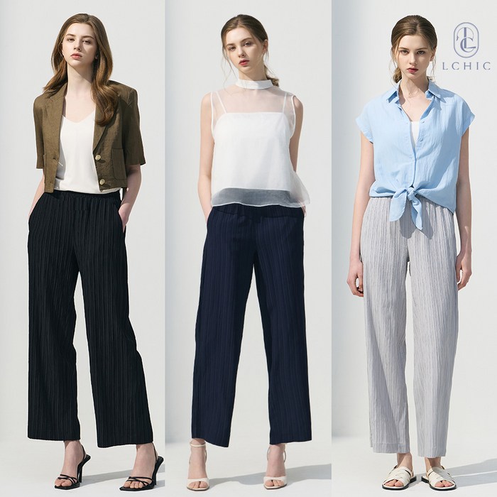 엘씨크 크링클 찰랑 인견 밴딩 팬츠 3종그레이, 네이비, 블랙