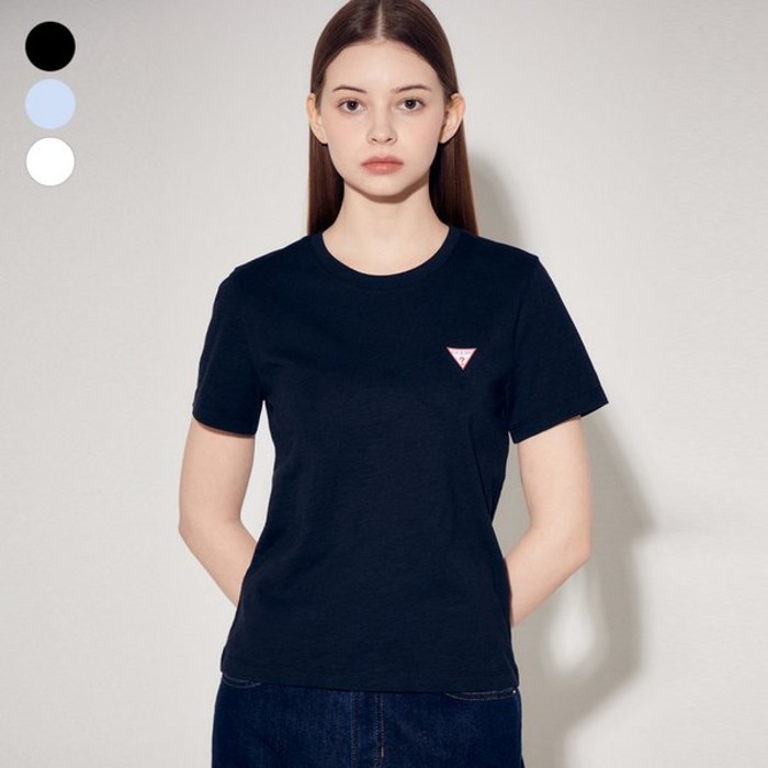 백화점 정품 게스 여성 반팔티 미니삼각 슬럽 반팔 티셔츠 EW4070