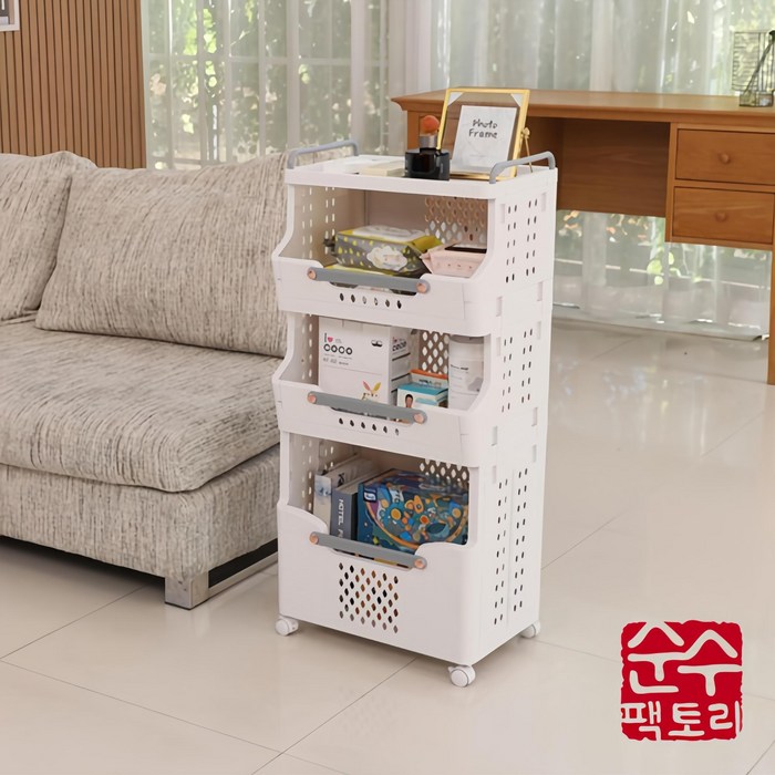 순수팩토리 트롤리 4단 이동식 카트 수납선반 단일상품 묶음세트구성 선반3단  상판선반1개, 단일 색상, 4단