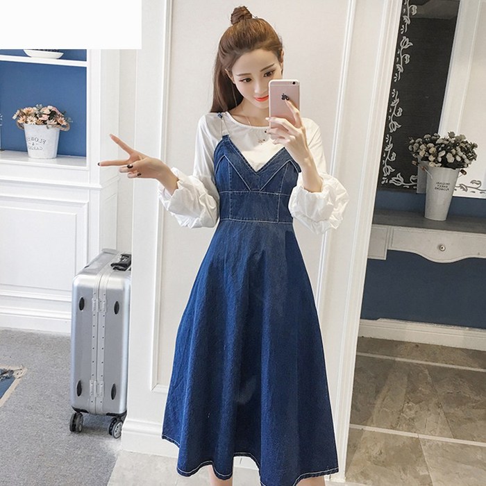 데님 멜빵원피스 뷔에스트 A라인 치마 NL011