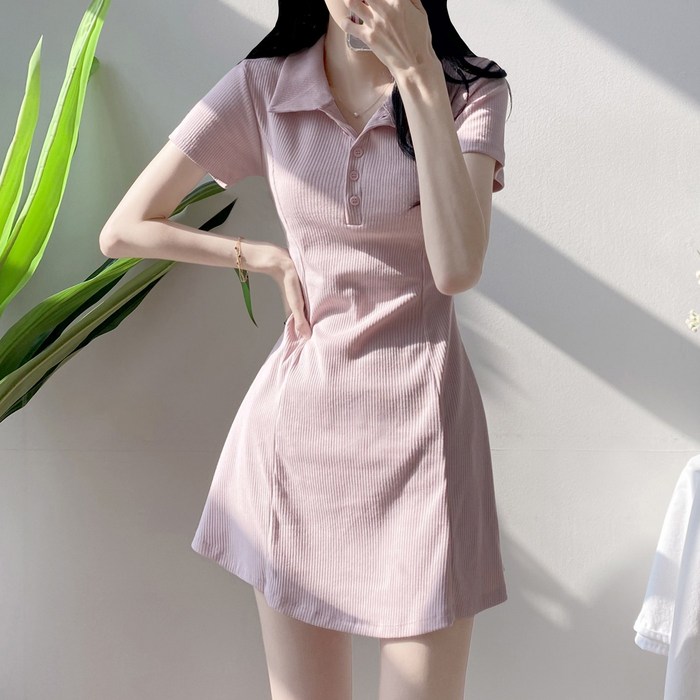 4color핏예쁨 피케 카라 여름 반팔 골지 a라인 미니 원피스 휴양지 pk원피스 바캉스 데이트룩