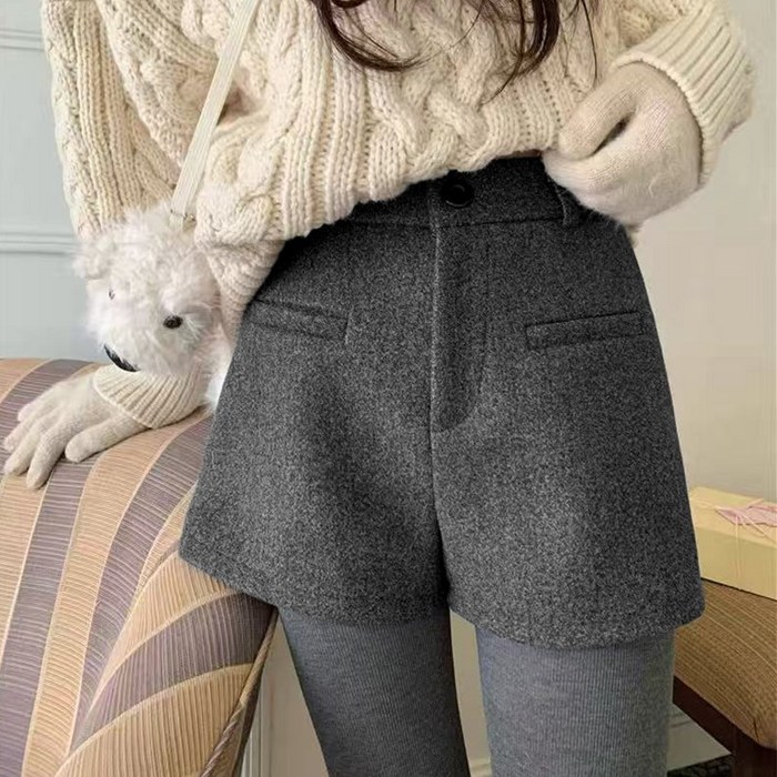 겨울 하이웨이스트 모직 반바지 외 입을 슬림해 보이는 반바지 a 라인 캐주얼 날씬해 보이는 레깅스