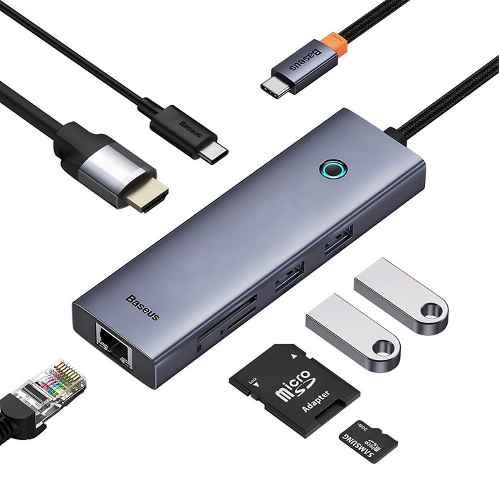 베이스어스 7in1 C타입 PD 100W HDMI 4K 스마트 미러링 원터치스크린 멀티허브 BSOH112